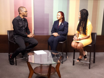 Professor Adele Jones and Dr Christine Fray-Aiken are interviewed on Jamaican television's CVM at Sunrise wi