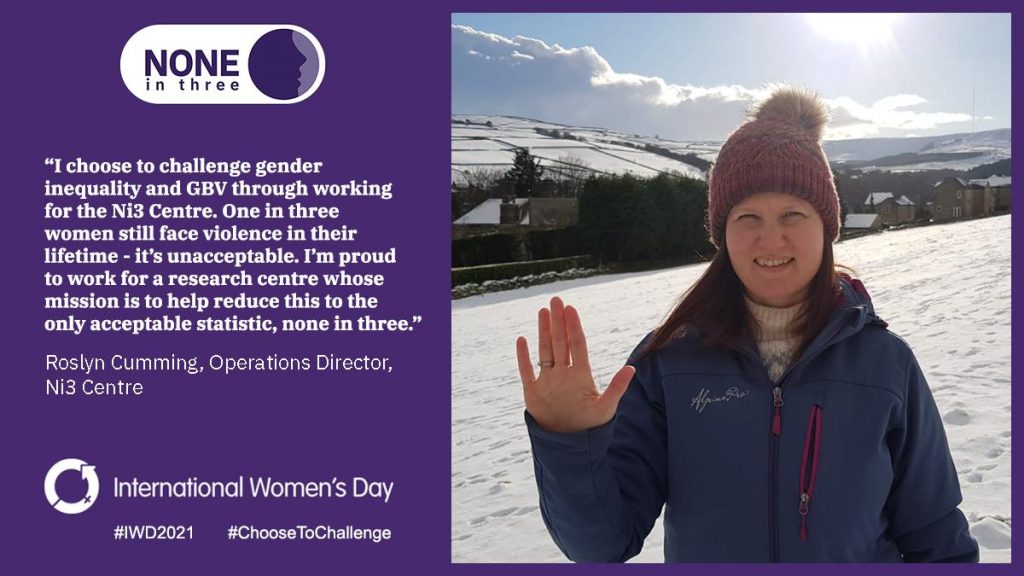 Image in support of International Women's Day 2021 by Ni3 Operations Director Roz Cumming